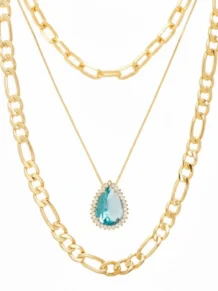 Conjunto Choker Colar Gota Azul Zircônia Ouro 18k