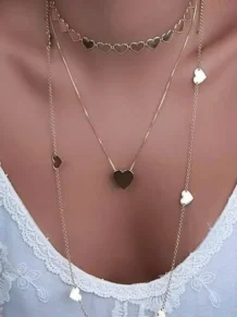Conjunto Colares Corações Folheado A Ouro 18K