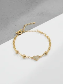 Pulseira Coração Com Strass Lembrança Madrinha Folheado Ouro 18K