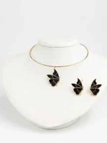 Conjunto Gargantilha e Brinco Borboleta Folheado a Ouro 18k