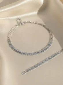 Conjunto Colar + Pulseira Escama Folheado A Prata 1000