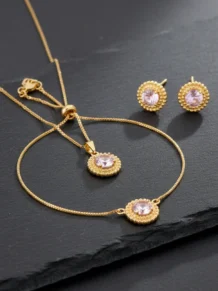 Conjunto Barbie Rosa Folheado A Ouro 18k