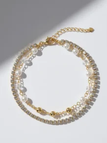 Pulseira Madrinha Strass Pérola Folheado A Ouro 18k
