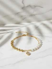 Pulseira Madrinha Bolinhas E Pérolas Folheado A Ouro 18k