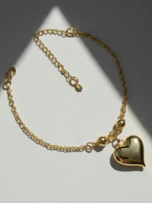 Pulseira Pingente Coração Lembrancinha Folheado a Ouro 18k