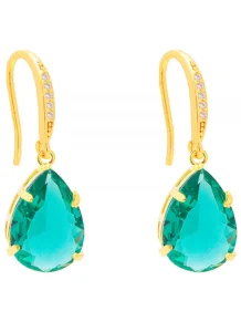 Brinco Zircônia Pedra Gota Verde Folheado A Ouro 18k