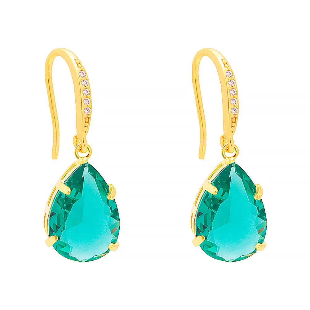 Brinco Zircônia Pedra Gota Verde Folheado A Ouro 18k