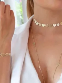 Choker Colar e Pulseira De Coração Folheado a Ouro 18K