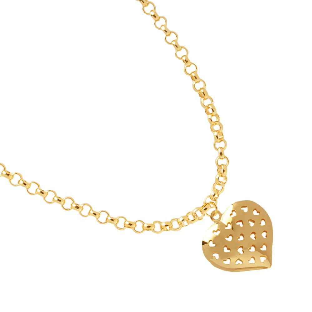 Choker Elo Portugues Coração Detalhado Folheado A Ouro 18k - Imagem 4