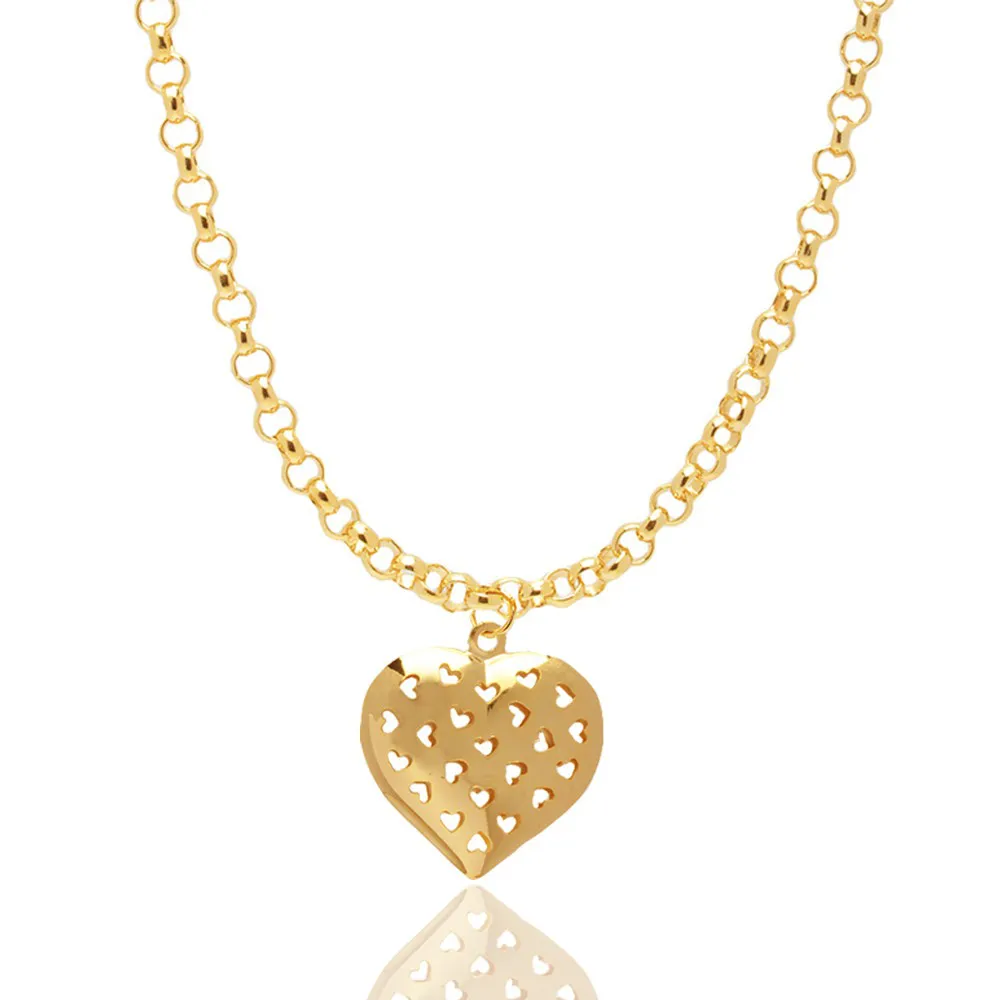 Choker Elo Portugues Coração Detalhado Folheado A Ouro 18k - Imagem 5