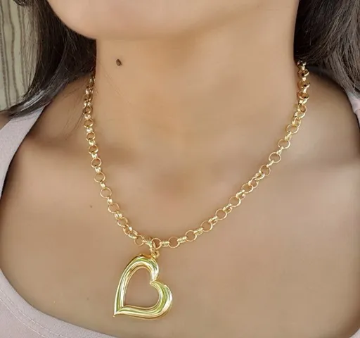 Colar Choker Elo Português e Coração Folheado em Ouro 18k - Imagem 2
