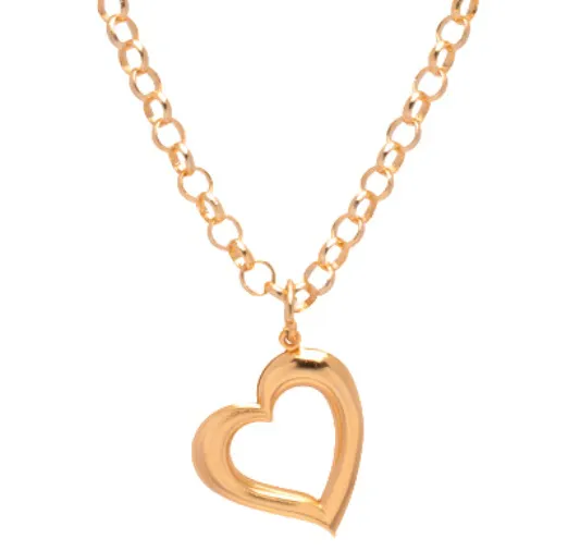 Colar Choker Elo Português e Coração Folheado em Ouro 18k