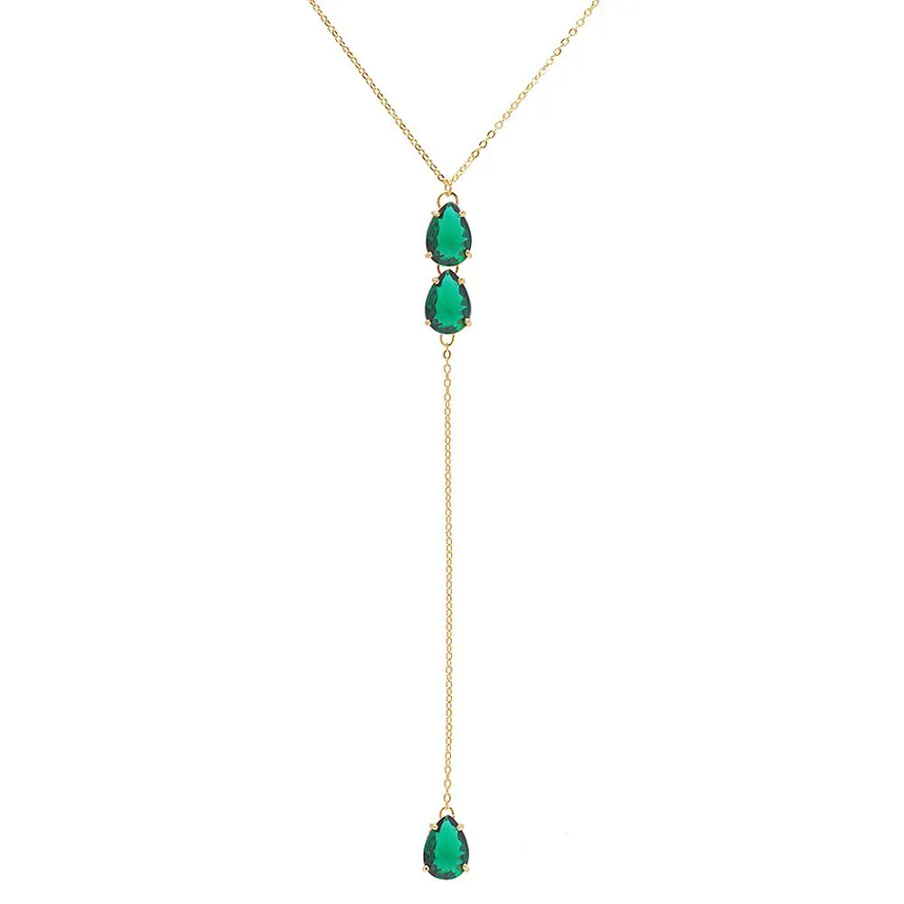 Colar Gravata Pedra de Gota Verde Folheado A Ouro 18k - Premium - Imagem 5