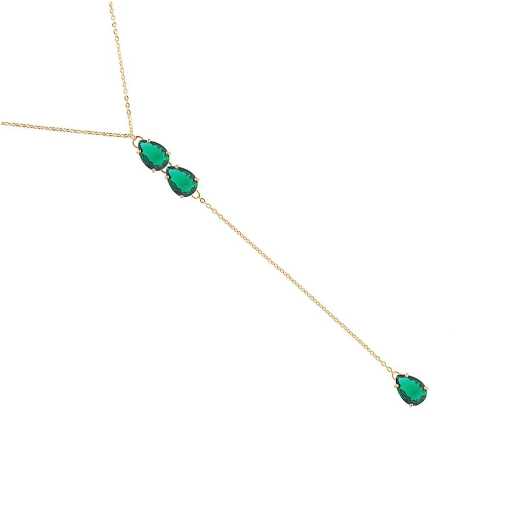 Colar Gravata Pedra de Gota Verde Folheado A Ouro 18k - Premium - Imagem 4