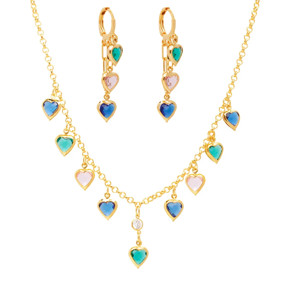 Conjunto Choker E Brinco Corações Folheado A Ouro 18k - Imagem 3