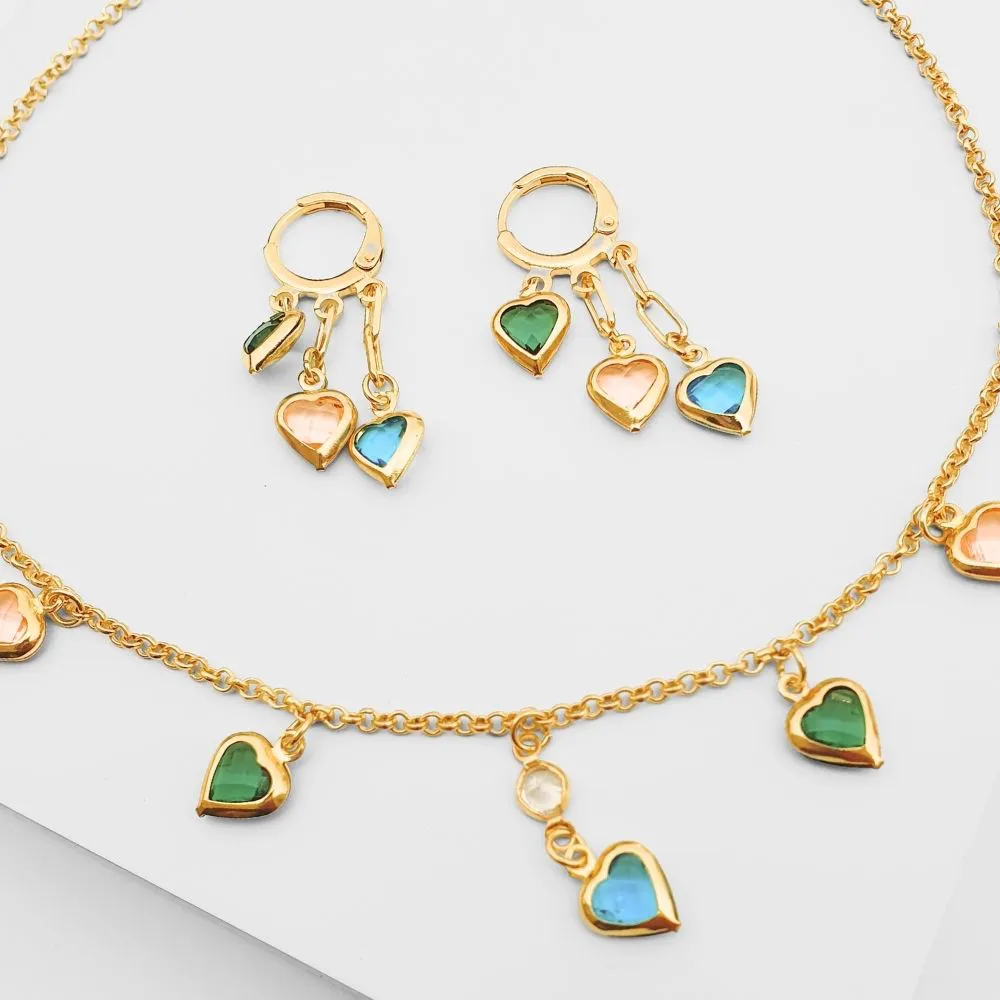 Conjunto Choker E Brinco Corações Folheado A Ouro 18k - Imagem 2