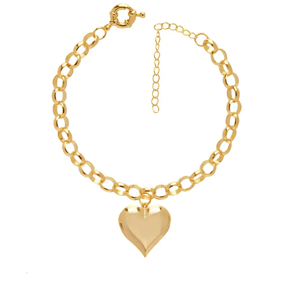 Conjunto Choker e Pulseira Coração Chapa Folheado A Ouro 18k - Imagem 5