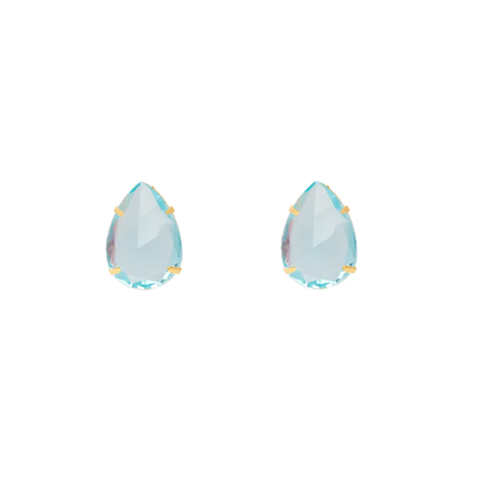 Conjunto Colar E Brinco Gota Pedra Azul Claro Folheado Ouro 18k - Imagem 4