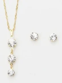 Conjunto Colar E Brinco Ponto Luz Folheado A Ouro 18k