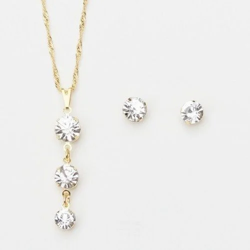 Conjunto Colar E Brinco Ponto Luz Folheado A Ouro 18k