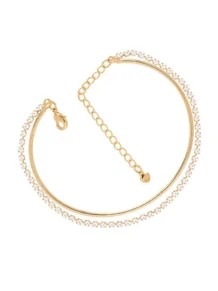 Pulseira Bracelete Com Strass Casamento Folheado A Ouro 18k