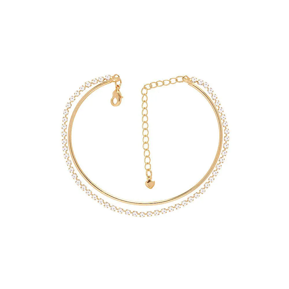 Pulseira Bracelete Com Strass Casamento Folheado A Ouro 18k - Imagem 3