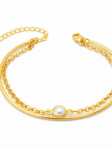 Pulseira Bracelete Luxo Perola Folheado a Ouro 18k