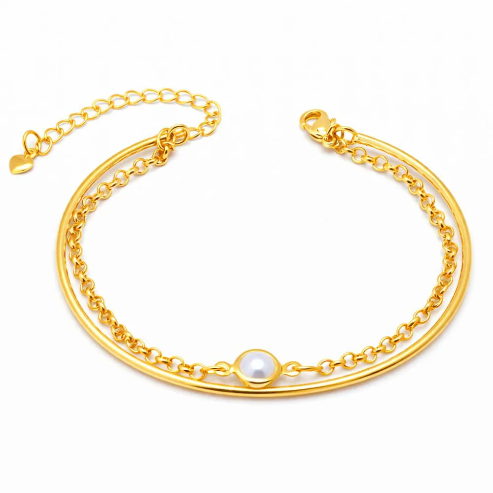 Pulseira Bracelete Luxo Perola Folheado a Ouro 18k