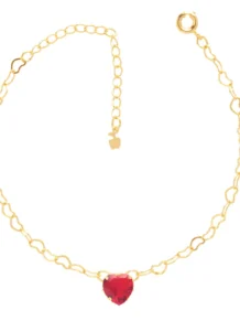 Pulseira Madrinha Elo Pedra Coração Folheado A Ouro 18k