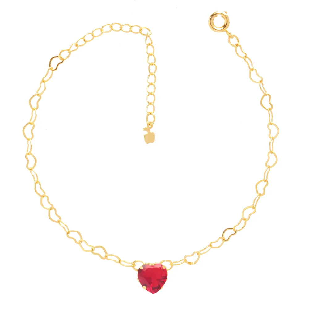 Pulseira Madrinha Elo Pedra Coração Folheado A Ouro 18k