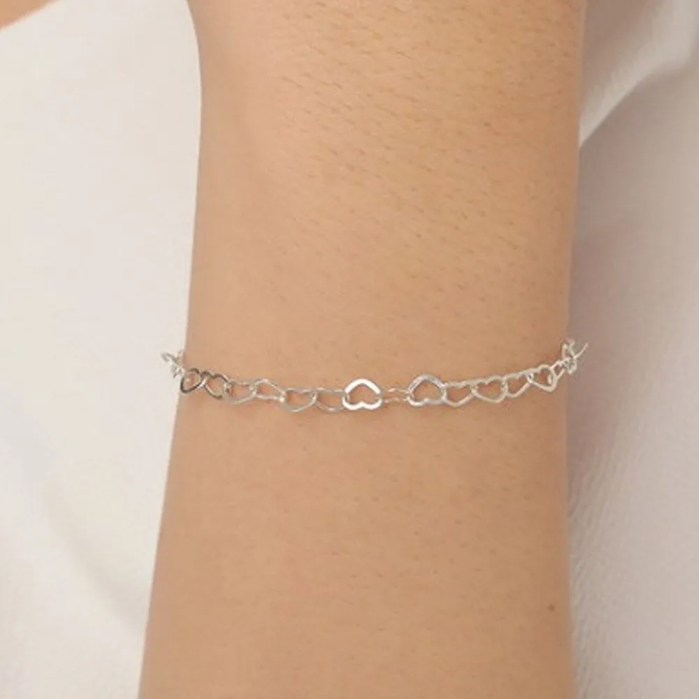 Pulseira Elos de Coração Folheado a Prata 1000