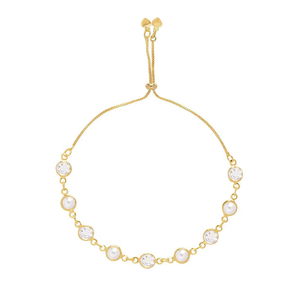 Pulseira Madrinha Com Pérolas E Cristal Folheado A Ouro 18K - Imagem 4