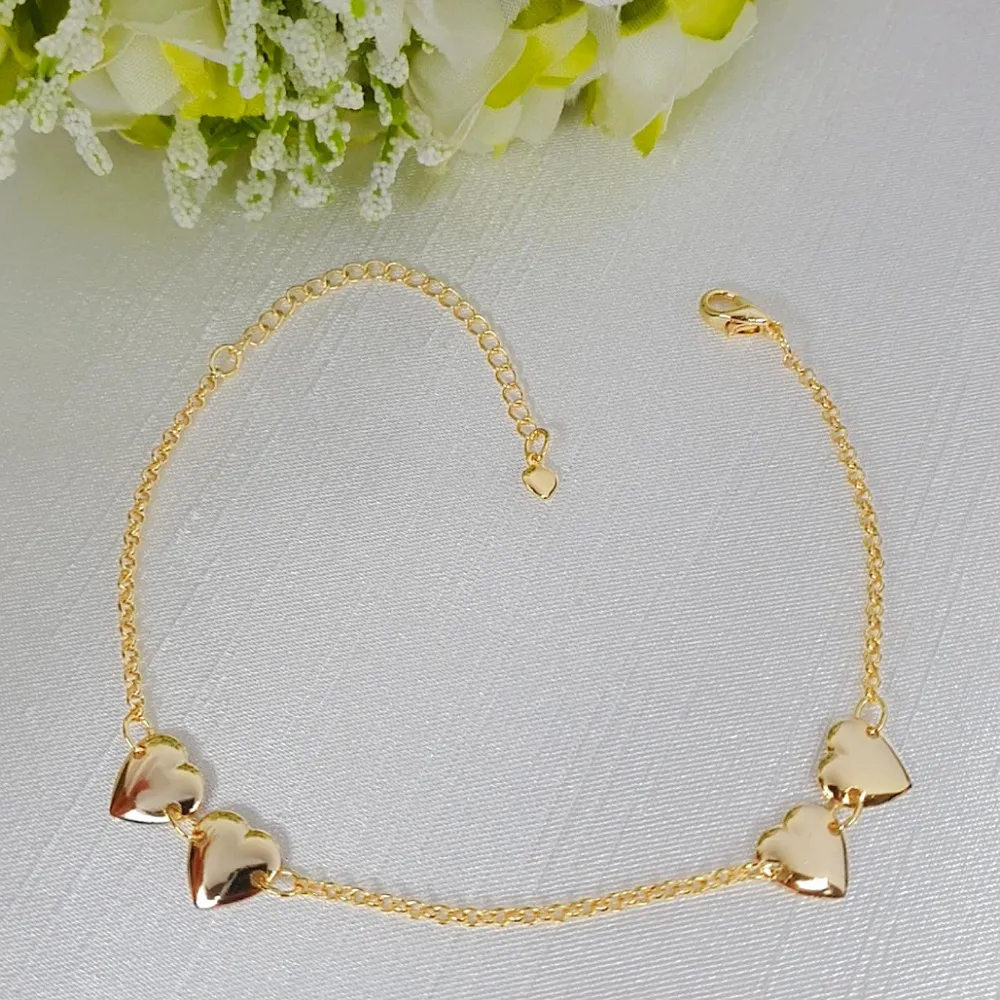 Pulseira Madrinha Coração Chapa Folheado a Ouro 18k