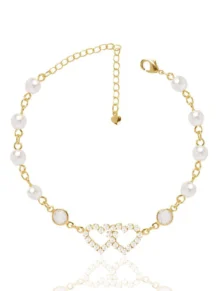 Pulseira Madrinha Pérolas Com Cristais Folheado A Ouro 18K