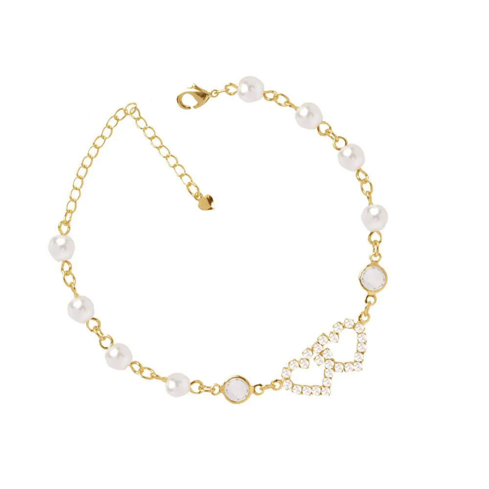Pulseira Madrinha Pérolas Com Cristais Folheado A Ouro 18K - Imagem 2