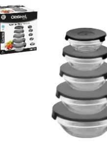 Kit Conjunto de 5 Potes de Vidro com Tampa de Plástico Preta
