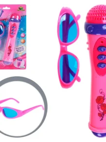 Microfone pop star com luz e som com óculos