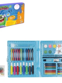Estojo Escolar Maleta Azul Pintura Com 60 Peças Para Colorir