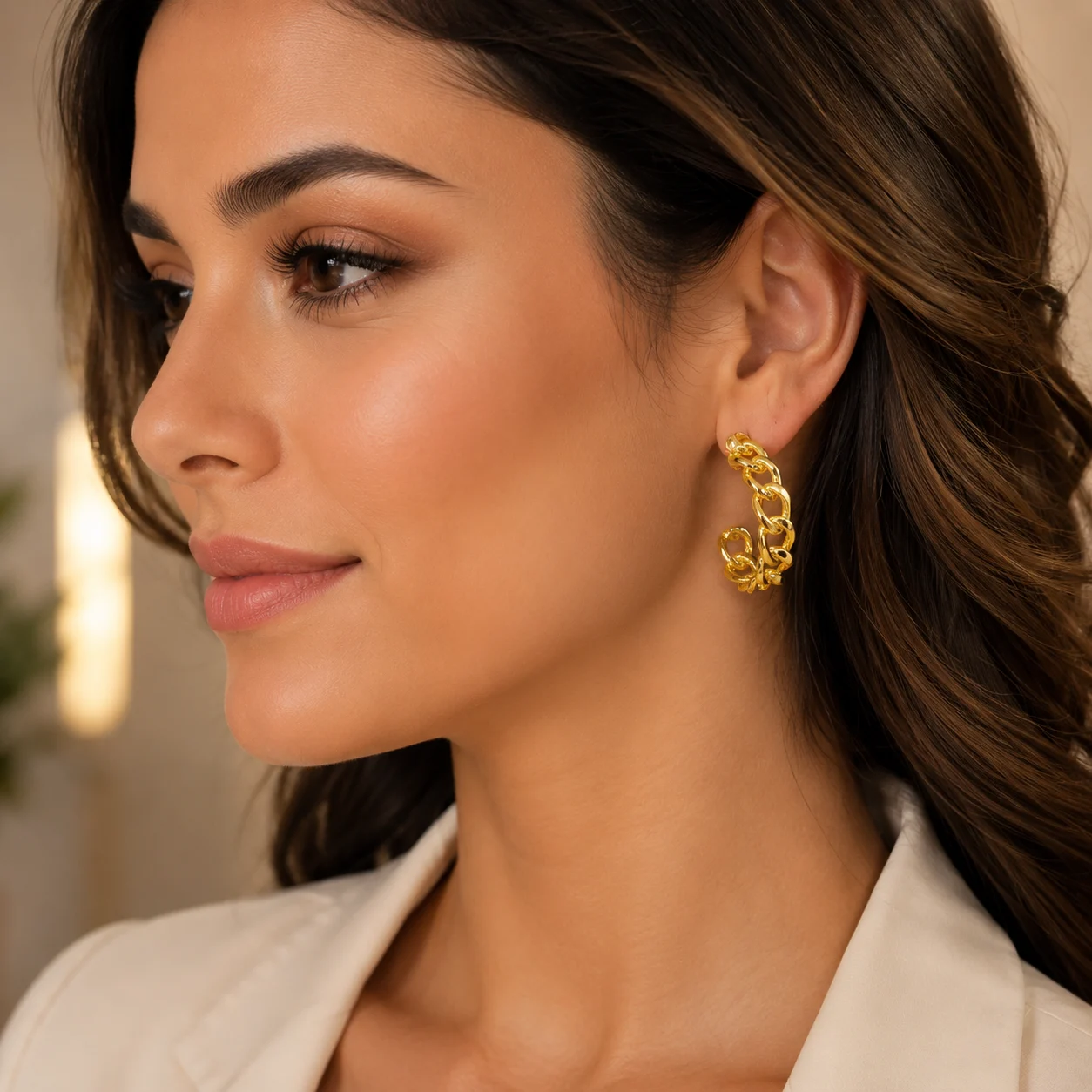 Brinco Argola Correntaria Elos Folheado A Ouro 18k