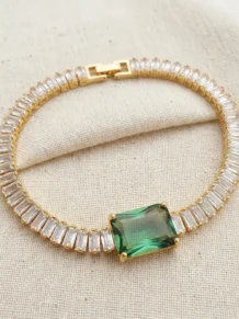 Pulseira Riveira Verde Folheado a Ouro 18k