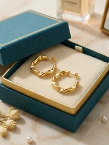 Brinco Argolas Detalhes Amassado Folheado A Ouro 18k