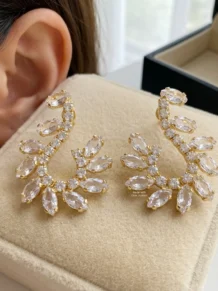 Brinco Pedra Strass Transparente Folheado A Ouro 18k