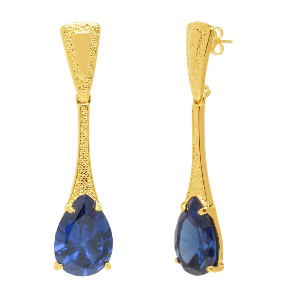 Brinco Base Detalhada Com Pedra Azul Escuro Folheado A Ouro 18k - Imagem 3