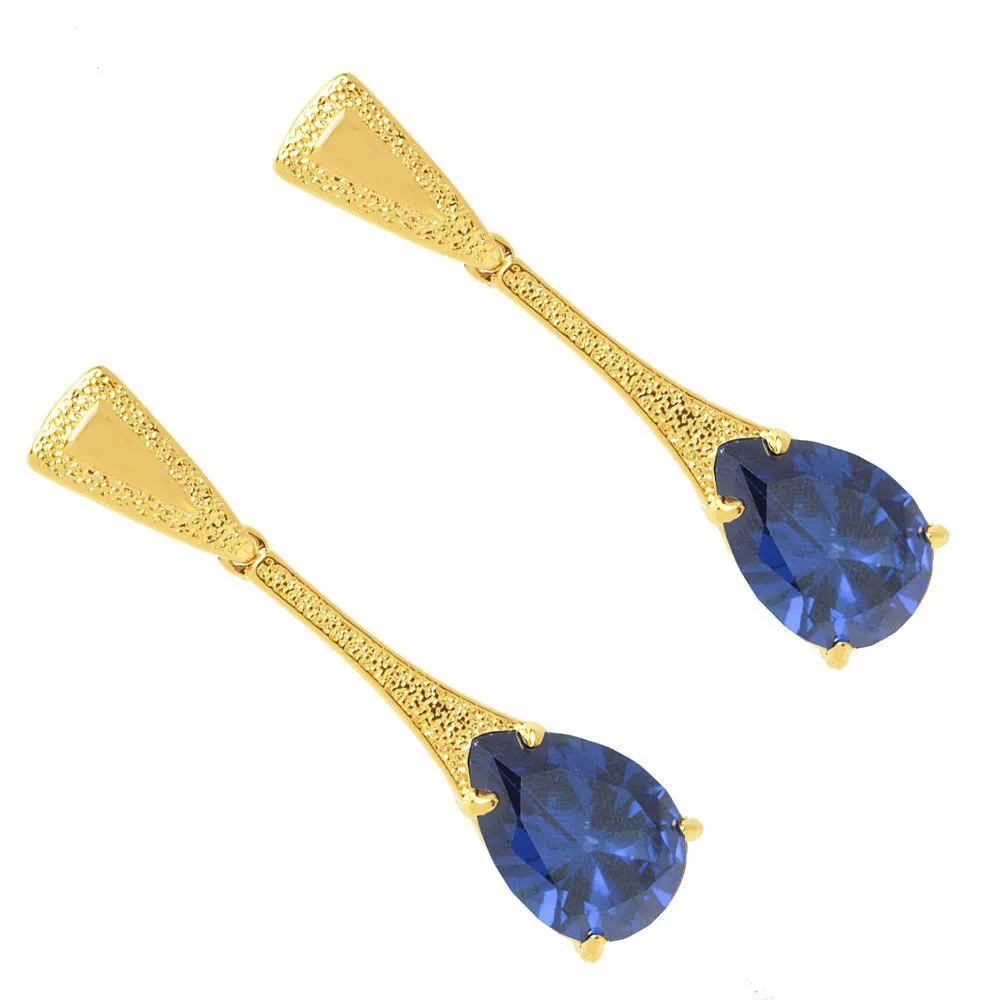 Brinco Base Detalhada Com Pedra Azul Escuro Folheado A Ouro 18k - Imagem 2