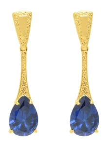Brinco Base Detalhada Com Pedra Azul Escuro Folheado A Ouro 18k