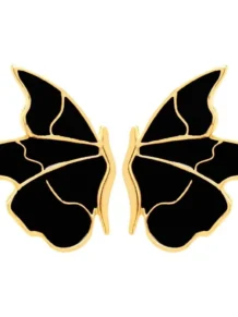 Brinco Borboleta Esmaltada Preta Personalizada Folheado A Ouro 18k