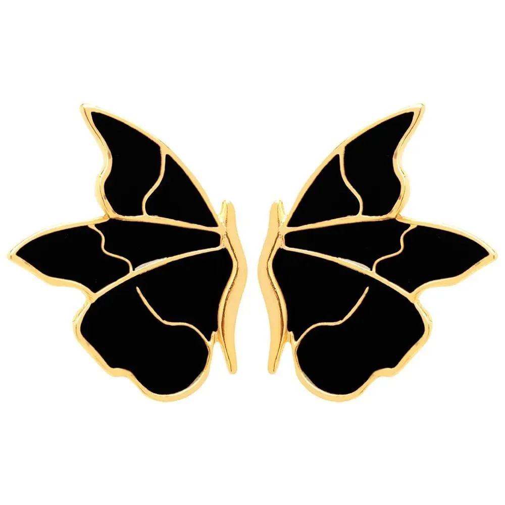 Brinco Borboleta Esmaltada Preta Personalizada Folheado A Ouro 18k