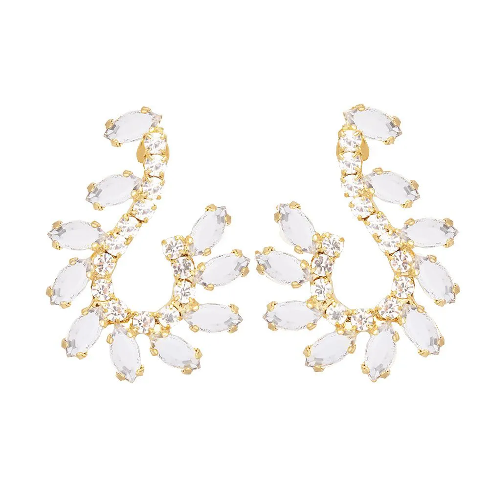 Brinco Pedra Strass Transparente Folheado A Ouro 18k - Imagem 4