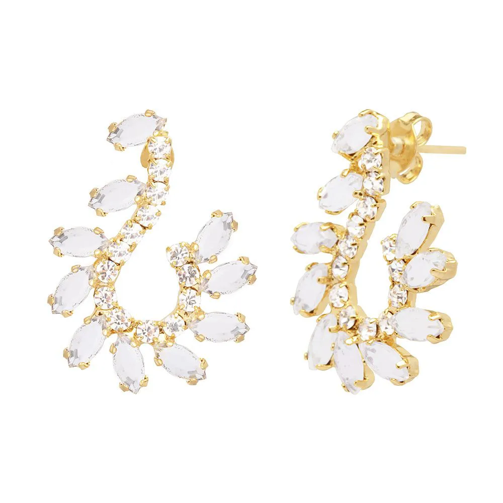 Brinco Pedra Strass Transparente Folheado A Ouro 18k - Imagem 3