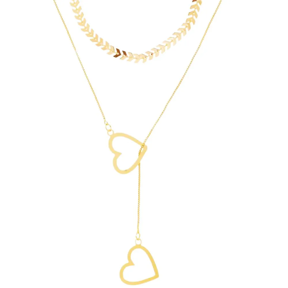Conjunto Choker Folha E Colar Gravatinha Folheado A Ouro 18k
